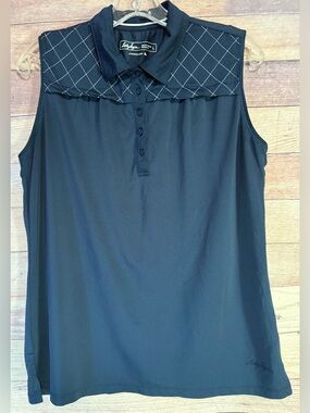Lady Hagen Navy Sleeveless Polo Tank with Diamond Yoke
